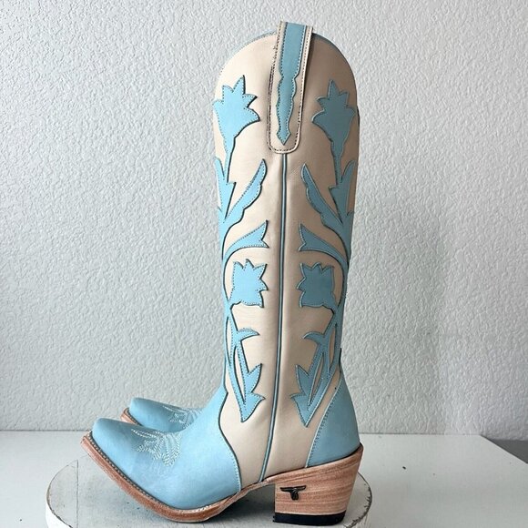 Lane JOLENE Womens Cowboy Boots 6 Blueberry Buttermilk Leather 15" Tall Western - Picture 5 of 13